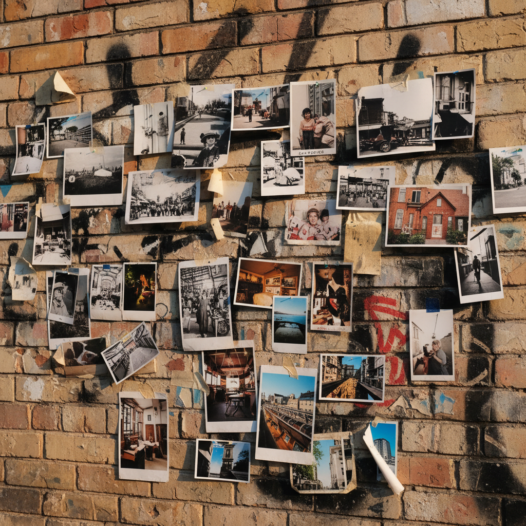 photos placardées sur un mur